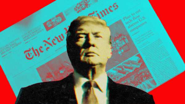 President Donald Trump and the cover page of the New York Times. | Illustration: Eddie Marshall | cottonbro studio | Pexels | Midjourney
