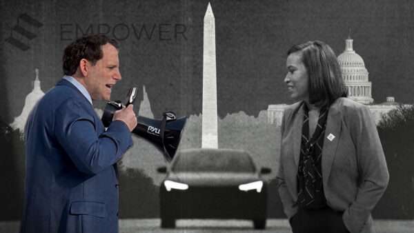 Illustration of Empower CEO Joshua Sear facing D.C. Mayor Muriel Bowser | Illustration: Eddie Marshall | Jack Nicastro | Andrew Thomas | CNP | Polaris | Newscom | Midjourney