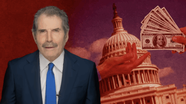 John Stossel stands in front of the U.S. Capitol and two hands exchanging cash | Stossel TV