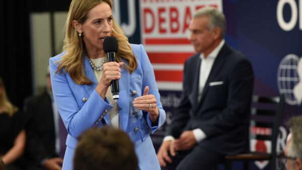 Gubernatorial Candidates, Democrate Mikie Sherrill and Republican Jack Ciattarelli clashed in their first debate in Lawrenceville, New Jersey. September 20, 2025. | Phil McAuliffe/Polaris/Newscom