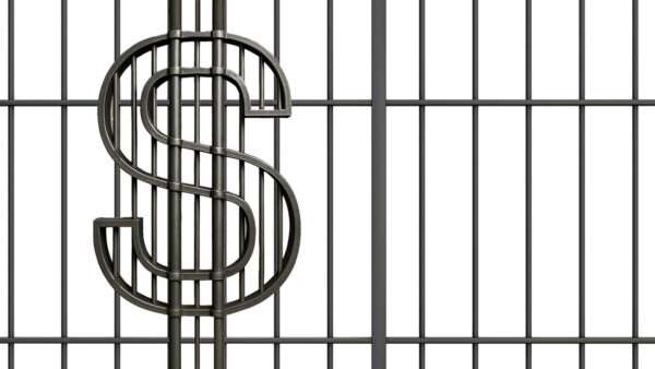 An illustration of jail bars with a dollar sign | Illustration: Joanna Andreasson; Source images: iStock