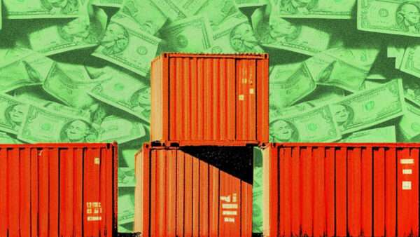 Illustration of dollar bills behind shipping containers | Photo: Midjourney