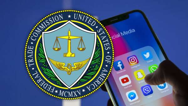 Illustration featuring a smartphone with social media apps displayed beside an FTC logo | Illustration: Inkdropcreative1/Bigtunaonline/Dreamstime/Wikimedia Commons