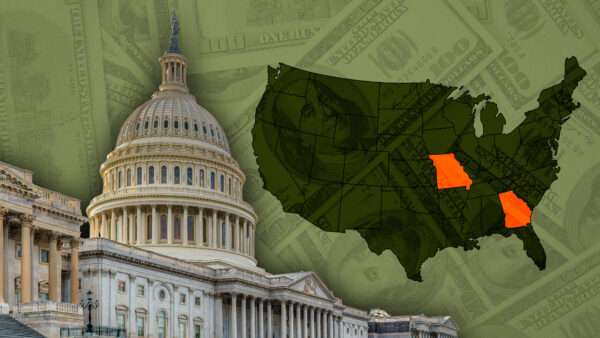 The U.S. Capitol is pictured alongside a map of the U.S., with Missouri and Georgia highlighted. | Illustration: Luckyphotographer/Lightvision/Dreamstime