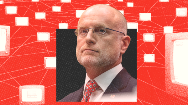 FCC Chairman Brendan Carr against a field of TV sets | Andrew Thomas/CNP/Polaris/Newscom