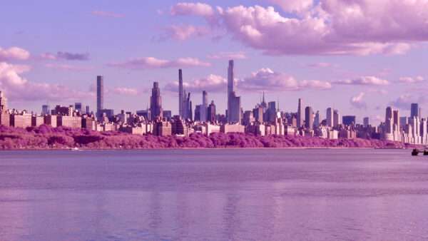 An Aerochrome photo of a city skyline | Photo: New York City skyline as seen from New Jersey; Matthew Petti