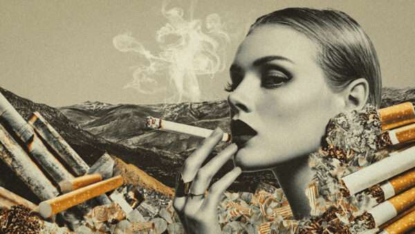 A woman smokes amid a sea of cigarettes. | Illustration: Midjourney