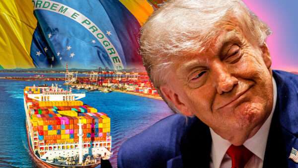 Photo collage of Donald Trump, the Brazilian flag, and a container ship | AdMedia / MEGA / Newscom/JGLIT/Newscom/Envato