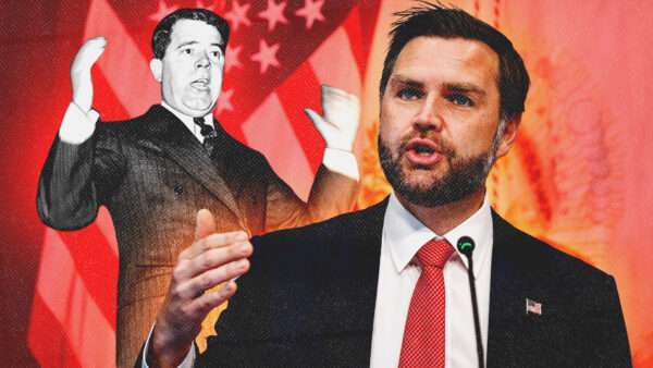 J.D. Vance and Huey Long | Illustration: Samuel Corum/Sipa USA/Newscom/United States Library of Congress