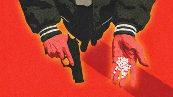 a drawing of a high school student holding an airsoft pistol in one hand and pellets in the other | Midjourney