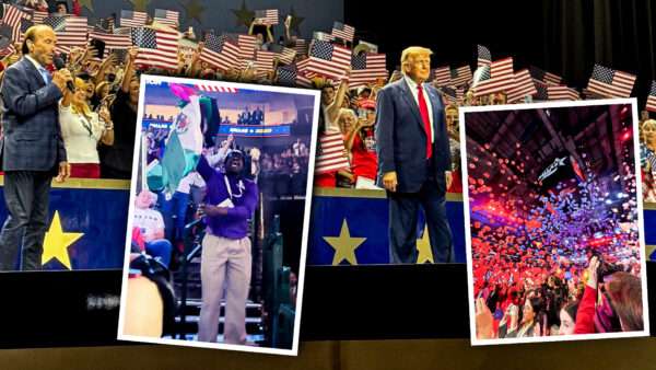 Trump speaks at the GOP midterm convention; a protester is seen with a Mexican flag; balloons fall at the American Airlines Center | Billy Binion