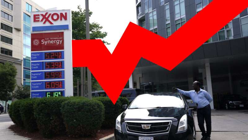 Gas station in Washington, D.C. with $5.29 per gallon sign and a red line illustrating rising prices. | Abaca Press/Gripas Yuri/Abaca/Sipa USA/Newscom