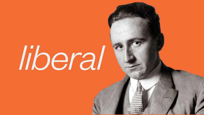 a portrait of F.A. Hayek next to the word liberal | Illustration: Lex Villena
