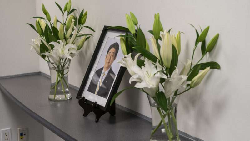 A memorial to former Prime Minister Shinzo Abe at the Japanes consulate in New York City