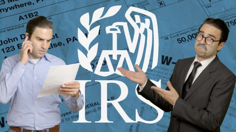 Remy stands in front of an IRS logo