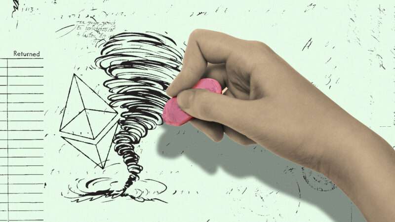 Hand uses eraser to get rid of tornado cash