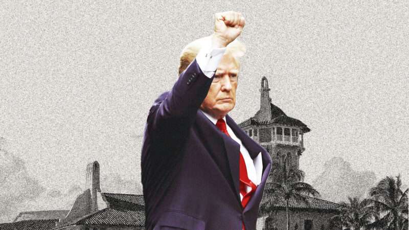 Trump raises fist in front of Mar a Lago estate | Lex Villena; Photos: Charles Trainor Jr./TNS/Newscom; Niyi Fote/ZUMAPRESS/Newscom