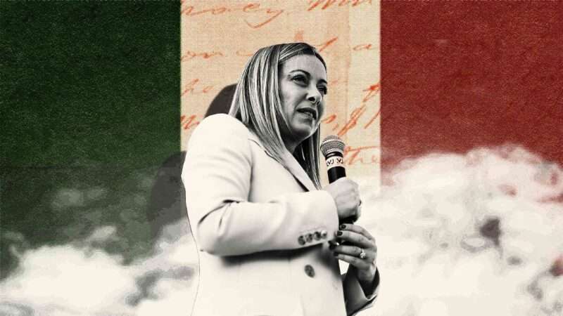 Image of Giorgia Meloni overlaid on Italian flag