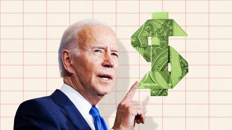 President Biden pointing to a money sign.