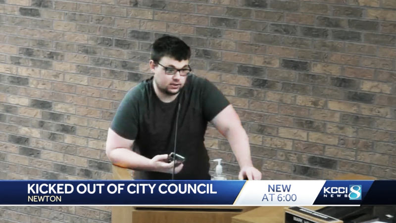 Noah Petersen speaking at a Newton City Council meeting. | KCCI Des Moines