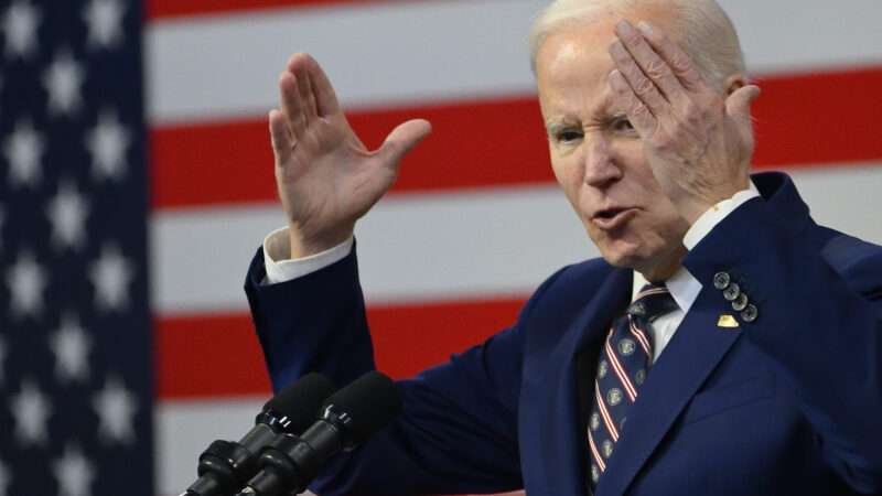Joe Biden is seen giving a speech at the Finishing Trades Institute