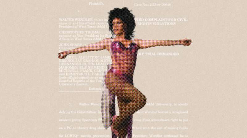 Drag queen in front of legal documents | Foundation for Individual Rights and Expression, Illustration: Lex Villena