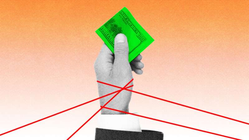 A hand is being constrained from investing money | Illustration: Lex Villena; Piksel
