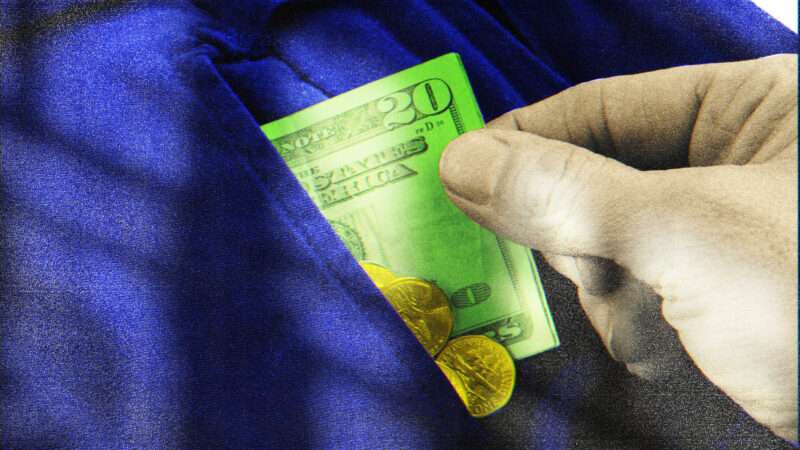 A hand is shown taking a $20 bill from someone’s pocket | Illustration: Lex Villena; Angela Schmidt