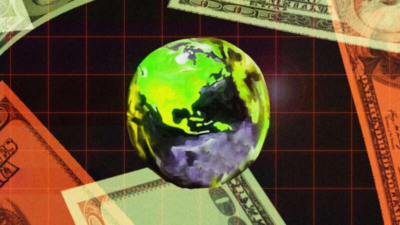 A globe is seen in front of $100 bills | Illustration: Lex Villena; Midjourney