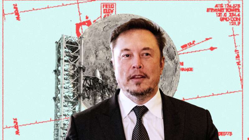 Elon Musk in front of a Starship vehicle launch | Illustration: Lex Villena; Ron Sachs CNP MEGA Newscom RSSIL Newscom, SPACEX UPI
