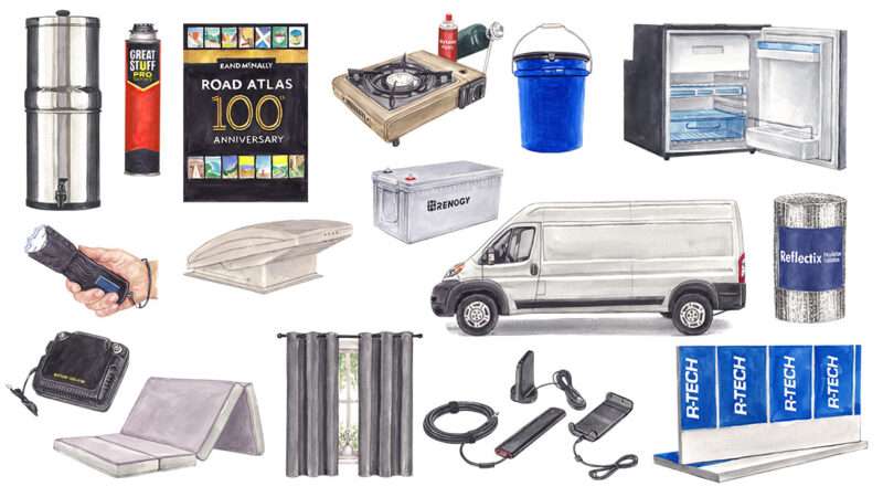 All the goods one needs to live in a van | Illustrations: Galich Ws/Fiverr
