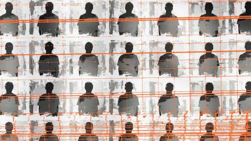 Rows of AI-generated mug shots | Illustration: Lex Villena; Midjourney