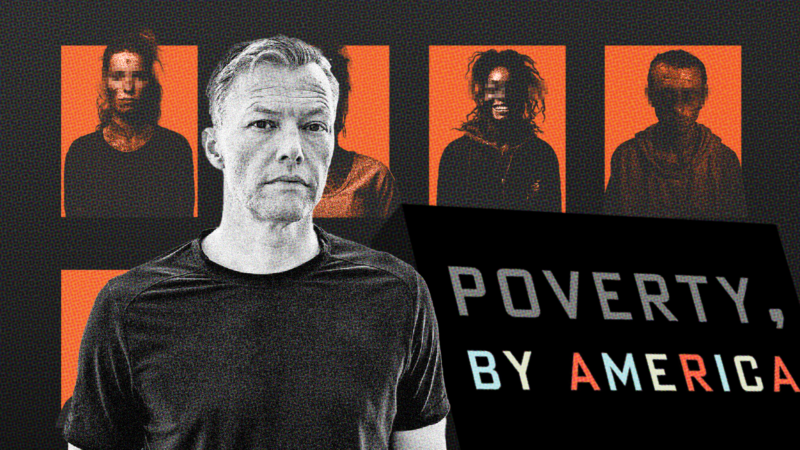 Matthew Desmond standing next to his book, "Poverty, By America" | Illustration: Adani Samat