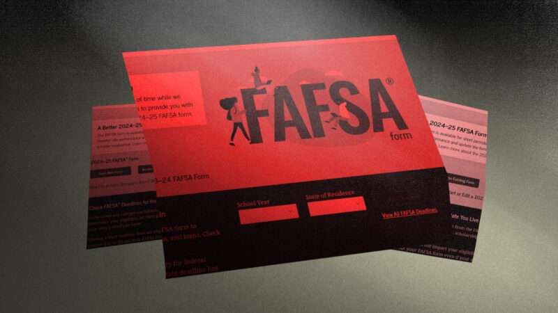 FAFSA form in red. | Illustration: Lex Villena; Department of Education