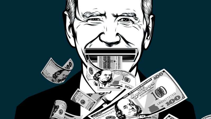 An illustration of Joe Biden where is mouth is a money printer making $100 bills | Illustration: Sarat M/Fiverr