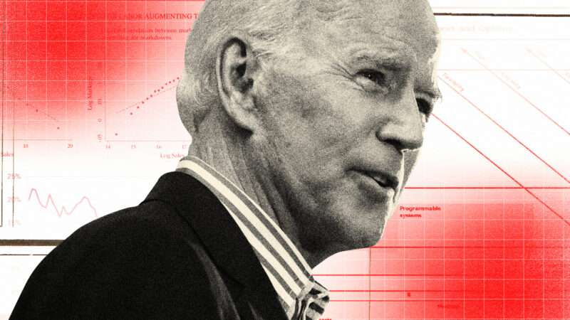 Black and white headshot of Joe Biden against a red and white background | Illustration: Lex Villena; Gage Skidmore