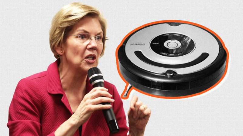 Sen. Elizabeth Warren and a Roomba by iRobot | Illustration: Lex Villena;  Ben Molyneux, Gage Skidmore