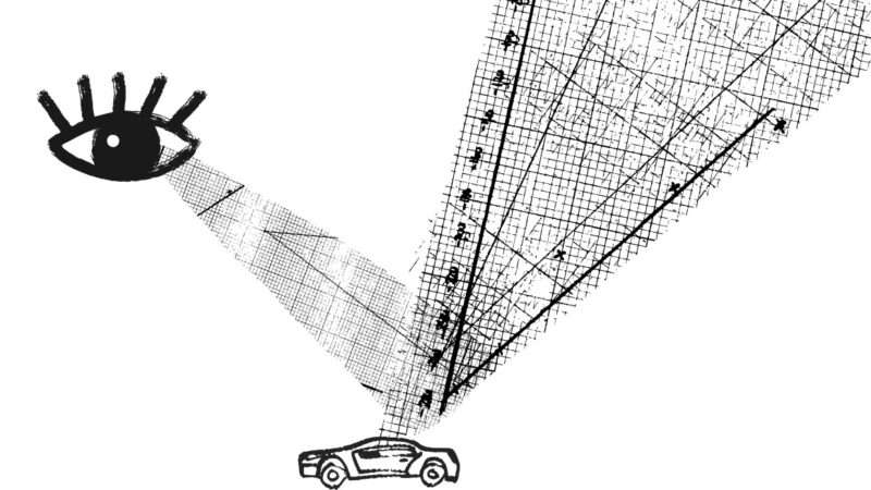 An illustration of an eye surveilling a car | Illustration: Joanna Andreasson; Source image: ivetavaicule/iStock