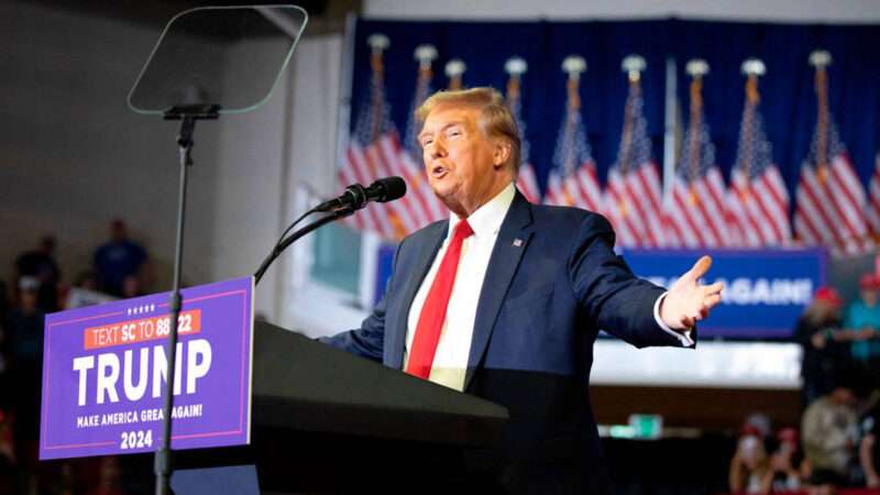 Former President Donald Trump speaks at a rally in South Carolina ahead of that state's Republican presidential primary. | JASON LEE/TNS/Newscom