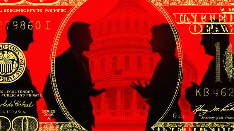 Politicians are seen in front of the U.S. Capitol and behind a $100 bill | Illustration: Lex Villena; Midjourney