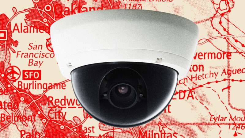 Domed security camera against the backdrop of a map of San Francisco | Illustration: Lex Villena; Okea