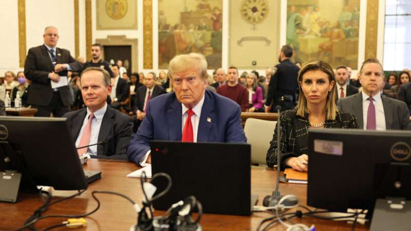 Former President Donald Trump and his attorneys in New York State Supreme Court. | Michael M. Santiago/UPI/Newscom