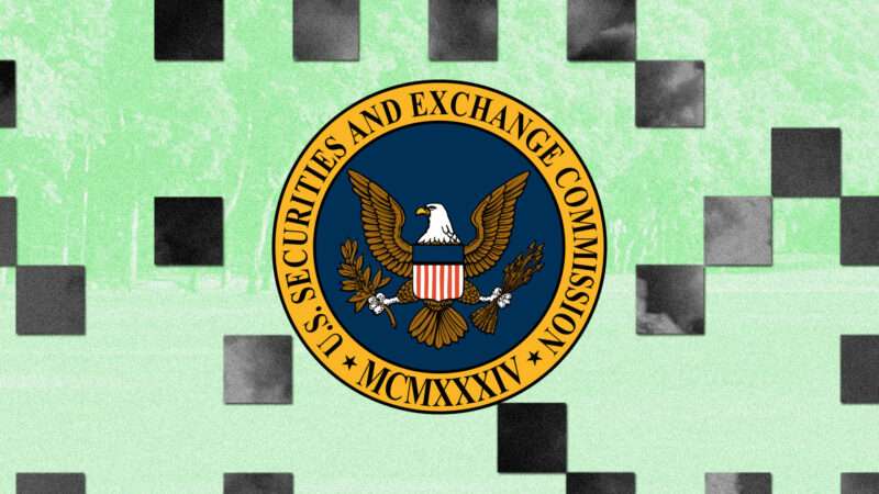 The Securities and Exchange Commission logo, surrounded by a light green background. | Illustration: Lex Villena