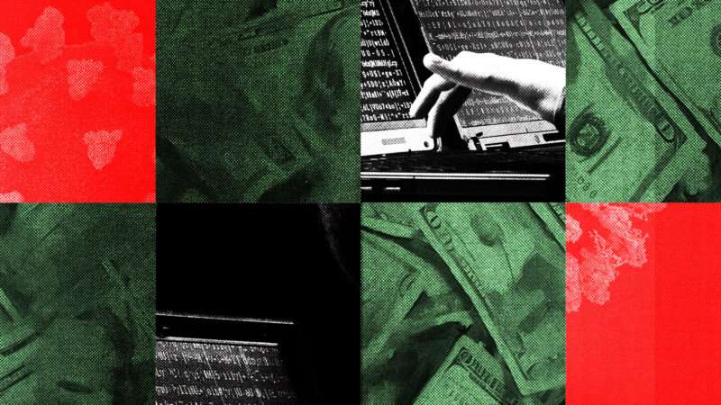 A grid of photos invoking cash and financial scammers. | Illustration: Lex Villena