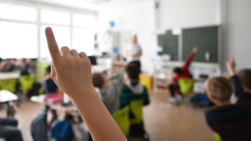 Child raising hand in a crowded classroom. | Bernd Weißbrod/dpa/picture-alliance/Newscom