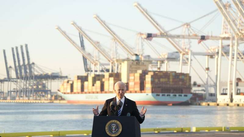 President Joe Biden speaks in front of shipping infrastructure | CNP/AdMedia/SIPA/Newscom