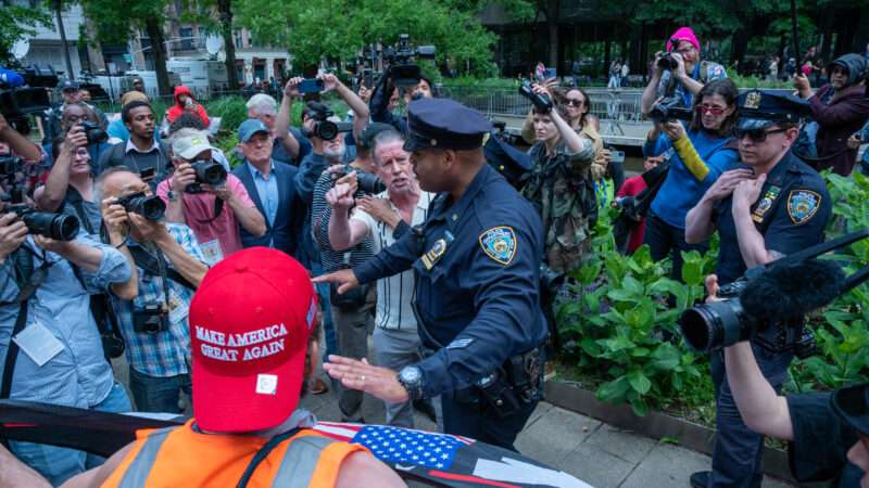 Protesters, police and the media outside of Donald Trump's New York trial | Matthew Rodier/Sipa USA/Newscom