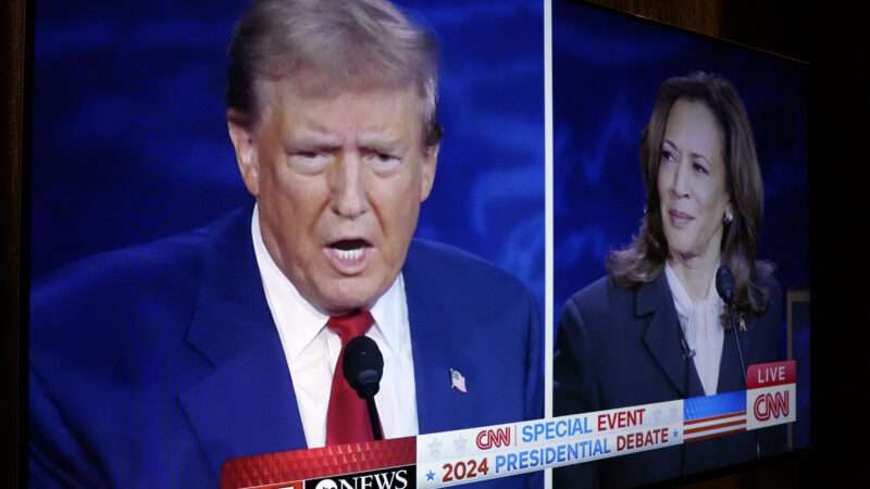 The September 10 debate between former President Donald Trump and Vice President Kamala Harris, as seen on a monitor. | Gripas Yuri/ZUMAPRESS/Newscom