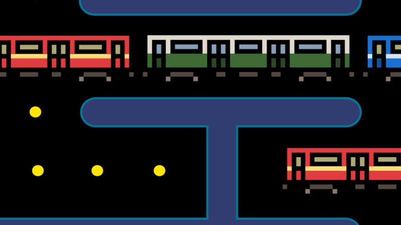 An illustration of a train in the style of a Pacman game | Illustrations: iStock