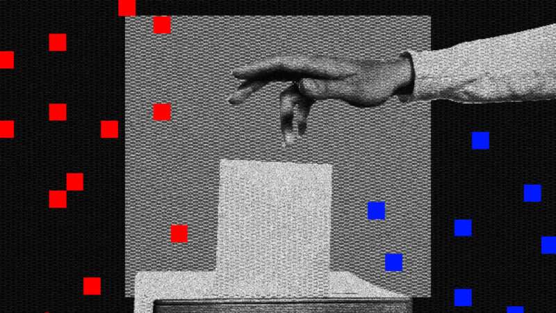 Distorted digital hand dropping a ballot off in a voting box | Illustration: Lex Villena; Ginasanders | Dreamstime.com